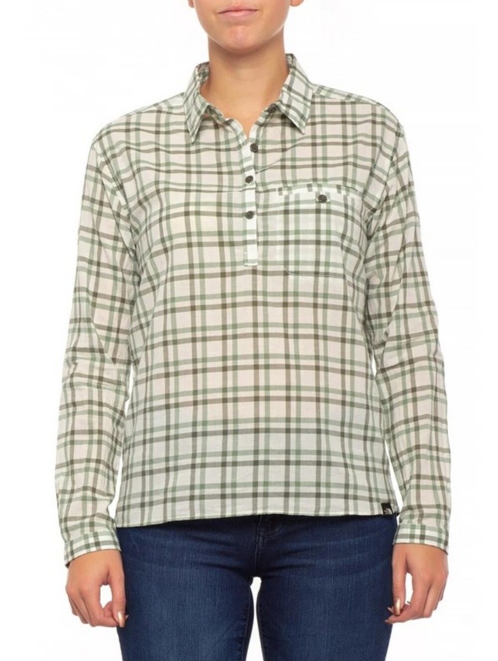 The North Face Women's M Barilles Pullover Button Plaid Long Sleeve‎ Shirt Small